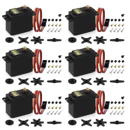 Deegoo-FPV MG995 Metal Gear Digital Servos, 6-Pack | 13kg-cm torque at 6V, 180° travel, metal gears and ball bearing design for RC vehicles, robots and mechanical arms. - style: 6 Pack