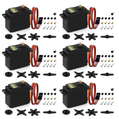 Deegoo-FPV MG995 Metal Gear Digital Servos, 6-Pack | 13kg-cm torque at 6V, 180° travel, metal gears and ball bearing design for RC vehicles, robots and mechanical arms. - style: 6 Pack