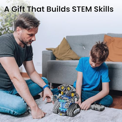 Sillbird STEM Robot Building Kit with Remote Control Gifts for Boys 8-14 | Coding Robotic Toy, Birthday Presents for Kids Ages 8+, App-Controlled, Buildable 5in1 Models, LED Eyes, 596 Pieces - color: Blue