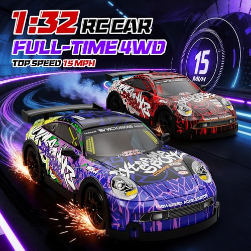 Mini RC Drift Car 1:32 Scale, with LED Lights – Remote Control Car with LED Lights & 2-Speed Modes, 2.4GHz Stunt Drifting RC Toys a for Children and Adults - color: 1:33 Mini Rc Car-blue
