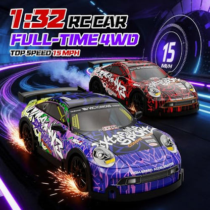 Mini RC Drift Car 1:32 Scale, with LED Lights – Remote Control Car with LED Lights & 2-Speed Modes, 2.4GHz Stunt Drifting RC Toys a for Children and Adults - color: 1:33 Mini Rc Car-blue