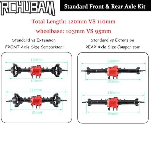 RCHUBAM Front & Rear Axle with Steering Link for TRX4M 1/18 RC Upgrade Part (Standard Axles Set) | Aluminum,Complete Portal Axle Set,CNC Machined - style: Standard Axles Set