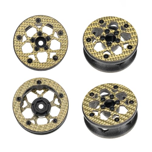 1.6" (40.6mm) Super Wheels, Carbon Fibre Beadlock Wheel fit for SCX24 TRX4M FCX24 FCX24M CR18P 1/24 1/18 RC Crawlers Upgrade, Style A, Gold - color: Gold, size: Style A