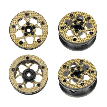 1.6" (40.6mm) Super Wheels, Carbon Fibre Beadlock Wheel fit for SCX24 TRX4M FCX24 FCX24M CR18P 1/24 1/18 RC Crawlers Upgrade, Style A, Gold - color: Gold, size: Style A