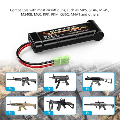 melasta 8.4V 1800mAh Flat NiMH Airsoft Battery – Mini Tamiya | Compatible with MP5, SCAR, M249, M240B, M60, G36, M14, RPK, PKM. Rechargeable pack for airsoft rifles.