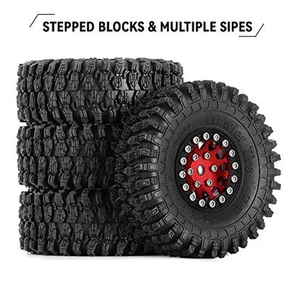 INJORA 1.0 Beadlock Wheel S5 Super Soft Sticky Crawler Tires for TRX4M Axial AX24 SCX24 FCX24 Enduro24 Upgrade, 57 * 22mm(Red) - color: Red