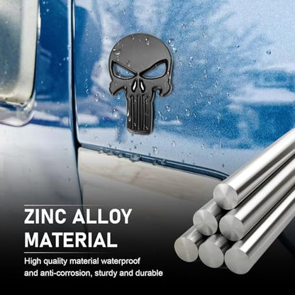 Car Punisher Sticker, Anti-Rust 3D Metal Skull Sticker, Personalized Vehicle Scratch Protection Punisher Decal, Self-Adhesive Fun Emblems for Vehicles,Universal Exterior Body Decals (Black)