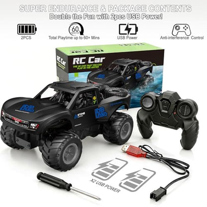 Amphibious Remote Control Car Monster Truck - 4WD Waterproof 1:16 Large All Terrain Off Road Vehicle RC Drift Cars Beach Pool Toys Gifts for Boys Kids 8-12 - color: Blue