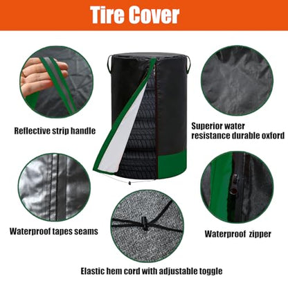 Black/Green 28-Inch Tire Storage Cover, Dust-Proof Universal Tire Cover | Waterproof & Dust-Proof Universal Tire Storage Cover, Fits Up to 28" Tires for Outdoor Storage - size: 28x34 in, style: Black+Green