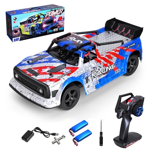 GoolRC WLtoys 124020 Brushless RC Cars, 1:12 Scale RC Drift Car, 60KM/H High Speed Remote Control Car, 2.4GHz Racing Vehicle with LED Lights, Metal Chassis, 2 Batteries for Adults (Red & Blue) - color: Red & Blue