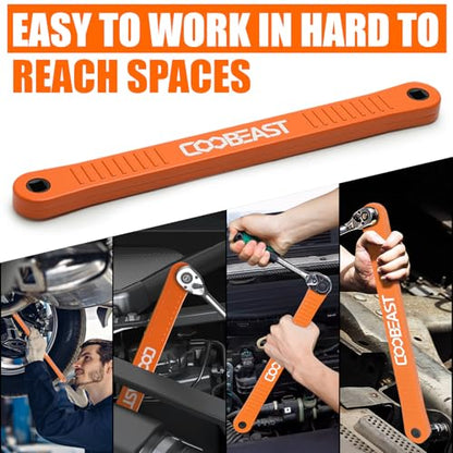3/8" Offset Extension Wrench Impact Ready Socket Wrench Extender Tool | Versatile 1/4",3/8", 1/2" Square Drive Adapters,Universal Extensions Wrench,0° Swing Extender,for Small Place - color: Orange