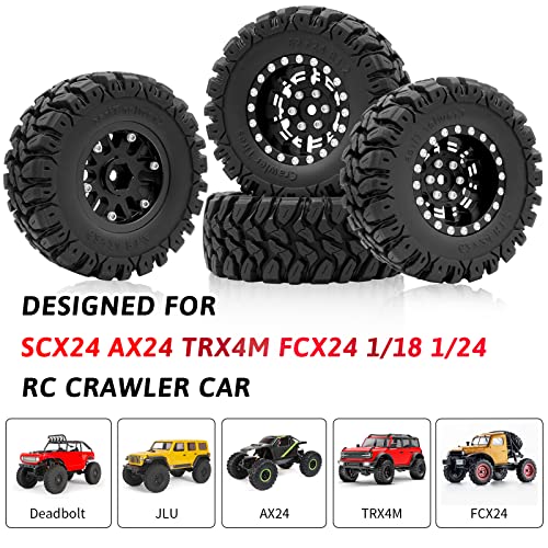 OGRC 1.0 Plus (1.2 Inches) Beadlock Wheels 7mm Negative Offset Wheel Rims SS Super Soft Sticky Tires for TRX4M SCX24 FCX24 AX24 1/24 1/18 RC Crawler Car - 62 * 24mm (Black) - color: Black