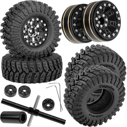 RC 1.3 Beadlock Wheels and Tires Single & Dually for 1/18 TRX4M Ascent-18,1/24 SCX24 FCX24 RC Crawler Car,Aluminium & Brass 1.3 Rims w/All Terrain Rubber Tire,4pcs,Black w/Black - color: Black(4pcs)