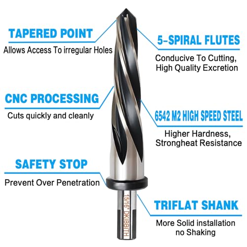 15/16" Bridge Construction Reamer Drill Bit, M2 HSS Taper Chucking Reamer for Steel Alloy Metal Wood Plastic, 1/2" Non-Slip Shank, 5-Spiral Flutes Car Reamer, to Align or Enlarge Holes, 24mm - size: 15/16"