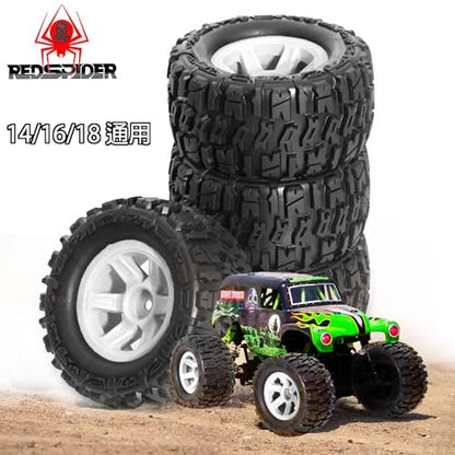 REDSPIDER 1/14 RC Monster Truck Wheel Rim Tires (4pcs) Hex 12mm OD 3.54'' for 1/12 1/14 1/16 RC Off Road Monster Truck TRX E-REVO Summit HPI SAVAGEGT-2XS REDCAT Volcano-16 (White) - color: White