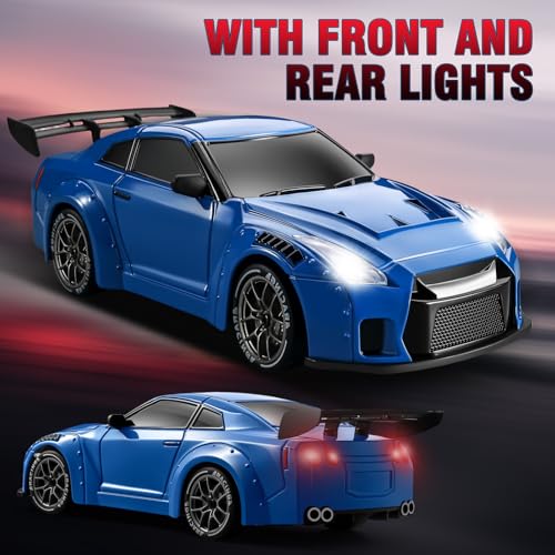 RC Drift Car Pro Upgraded with Gyro, 1:24 Full Proportional Remote Control Car, 25KM/H 4WD High Speed RC Cars with Lights, Extra Racing Tires, Vehicle for Adults Kids Boys Girls, Blue - color: Blue