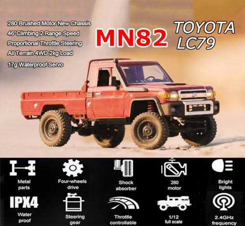 RC Rock Crawler RC Truck 4x4 Toyota LC79 MN82 RC Crawler 1/12 Scale | Remote Control Pickup Off Road All Terrain 280 Motor Proportional Throttle Steering RTR Hobby Toy Adult