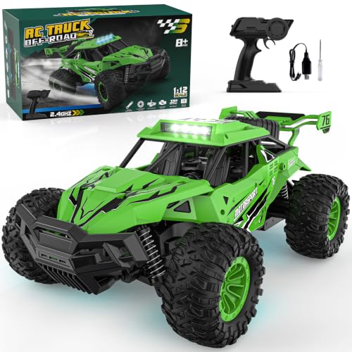BLUEJAY Remote Control Car, 2.4GHz High Speed 33KM/H RC Cars Toys | 1:12 Monster RC Truck Off Road with LED Headlight and Rechargeable Battery Gifts for Adults Boys 8-12 - color: Green