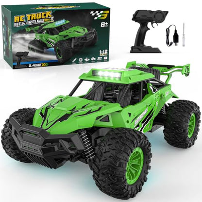 BLUEJAY Remote Control Car, 2.4GHz High Speed 33KM/H RC Cars Toys | 1:12 Monster RC Truck Off Road with LED Headlight and Rechargeable Battery Gifts for Adults Boys 8-12 - color: Green