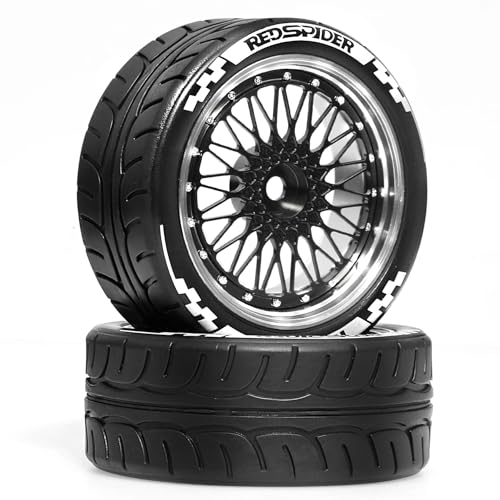 4PCS/Set 64mm Rubber Tires & Aluminum Alloy Wheels Rims Replacement Part for 1/10 RC On-Road Touring Car Racing Car (Black) - color: Black