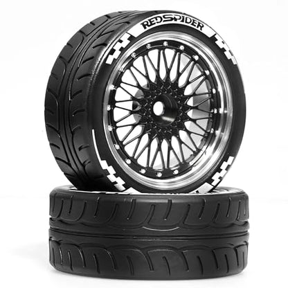 4PCS/Set 64mm Rubber Tires & Aluminum Alloy Wheels Rims Replacement Part for 1/10 RC On-Road Touring Car Racing Car (Black) - color: Black