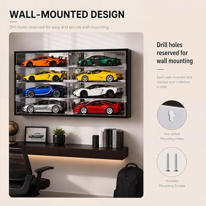 Juexica 1: 24 Clear Acrylic Toy Car Display Case 8 Grids Toy Race Car Display Show Box Diecast Case Wall Mounted Vehicles Shelf for Storage, Christmas Mini Model Figure Lover Gifts - size: 8 Grids