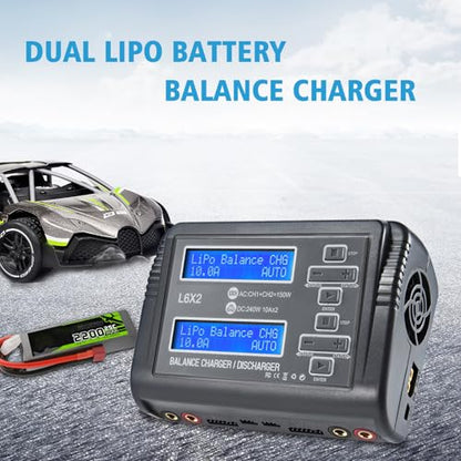 LiPo Battery Charger Dual 10A RC Fast Balance Battery Charger Discharger | RC Car Drone Chargers for 1S-6S LiPo Li-ion Life LiHV 1S-15S NiCd NiMH 2-20V PB Smart Batteries