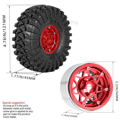 1.9 RC Wheels for 1/10 SCX10 SCX10II SCX10III 90046 TRX4 D90.Aluminium RC Truck Tires Highway Tires 1.9" RC Wheels and Tires 1.9 Beadlock Wheel Rim RC Tires,Red&Blue - color: Red&blue（for 1/10）