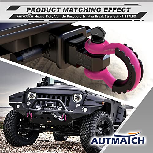 AUTMATCH 3/4" D Ring Shackles (2-Pack) - 41,887 lbs Break Strength | Heavy Duty Clevis Shackle with 7/8" Pin & Isolator Washer Kit for Tow Strap, Winch, Towing & Off-Road Vehicle Recovery, Pink - color: Pink & Black