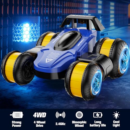 High Speed Drift Remote Control Stunt Deformation Car, Birthday Gifts, for Boys and Girls 3-16 Years Old (Bright Blue) - color: Bright Blue