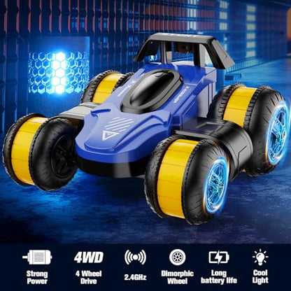 High Speed Drift Remote Control Stunt Deformation Car, Birthday Gifts, for Boys and Girls 3-16 Years Old (Bright Blue) - color: Bright Blue