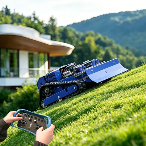 Remote Control Lawn Mower with Snow Plow, Crawler Track All-Terrain Machine, Oil-Electric Hybrid Power for Extreme Slopes and Large Turf, Adjustable Cutting Height - size: with snow plow attachment