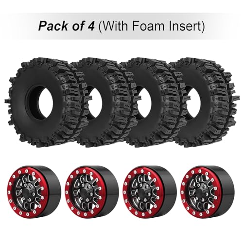 HobbyPark 1.9 Beadlock Wheels for TRX4 Axial SCX10 II III RR10 Wraith Redcat Gen 8 Gen 7 RC4WD 1/10 Scale RC Crawler Car (Red Ring w/Tires) - color: Red Ring W/Tires