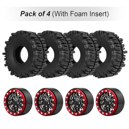 HobbyPark 1.9 Beadlock Wheels for TRX4 Axial SCX10 II III RR10 Wraith Redcat Gen 8 Gen 7 RC4WD 1/10 Scale RC Crawler Car (Red Ring w/Tires) - color: Red Ring W/Tires