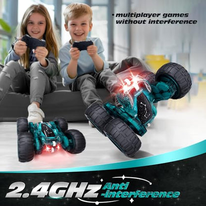 Tecnock Remote Control Car, 2.4GHz RC Cars with USB-C Easy Charging, 4WD Double Sided 360° Rotates and Flips RC Stunt Car, Toys Gift for Boys and Girls Ages 6-8, 8-12 - color: Green