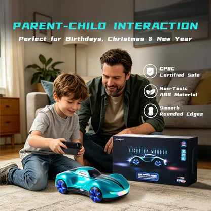 AEROQUEST Gesture Sensing RC Stunt Car with Display Garage | Remote Control Stunt Drift USB-C Charging Light Spray Sound Gesture Sensing Spotrs Birthday Holiday Gifts 2.4GHz 4WD - color: Meteor Supercar Blue