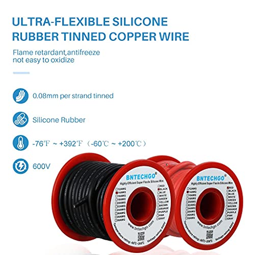BNTECHGO 14 AWG Silicone Wire Red Black 25ft Stranded Tinned Copper Wire | Flexible 14 Gauge Stranded Wire Silicone Rubber Insulation For RC Models, Drone, Robot, Battery, EV Charger, 3D Printer, DIY - color: Red and Black, size: silicone wire red 25ft an