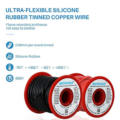 BNTECHGO 14 AWG Silicone Wire Red Black 25ft Stranded Tinned Copper Wire | Flexible 14 Gauge Stranded Wire Silicone Rubber Insulation For RC Models, Drone, Robot, Battery, EV Charger, 3D Printer, DIY - color: Red and Black, size: silicone wire red 25ft an