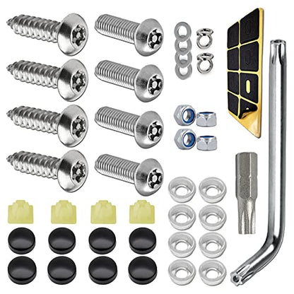 8PCS Anti Theft License Plate Screws Kit, Tamper Resistant Mounting Hardware, Stainless Steel License Car Plate Screws Set for Front Rear Tag Frame Holder