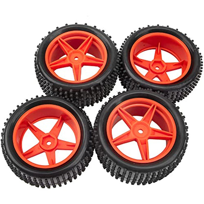 4Pack HIRCQOO OD 88mm/3.46" Front & Rear Rubber Plastic Wheel Rims Tires 12mm Hex Hub Compatible with Redcat Tornado Shockwave HPI HSP ExceedRC Kyosho 1/10 Scale Off Road Buggy (Orange) - color: Orange