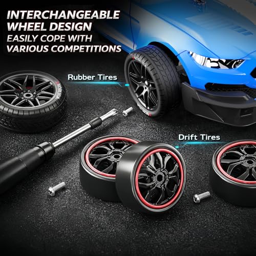 Remote Control Car RC Drift Car 1:16 Scale 4WD RC Vehicle with LED Lights 2.4GHz 30km/h RTR High Speed Racing Sport Toy for Adults Boys Girls Kids Gift 2Pcs Rechargeable Battery - color: Blue
