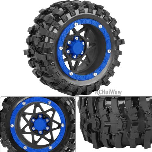 1/16 RC Wheels and Tires 4PCS, RCHuiWow 12mm Hex Plastic Rim Tires Set for 1/16 M-J-X16207-210,H-B-X16889-890,S-C-Y16101-106,Summit E-Revo Gorgon Grom,Mini Kraton 3S RC Truck Upgrades,Black&Navy Blue - color: Black&navy Blue(4pcs)