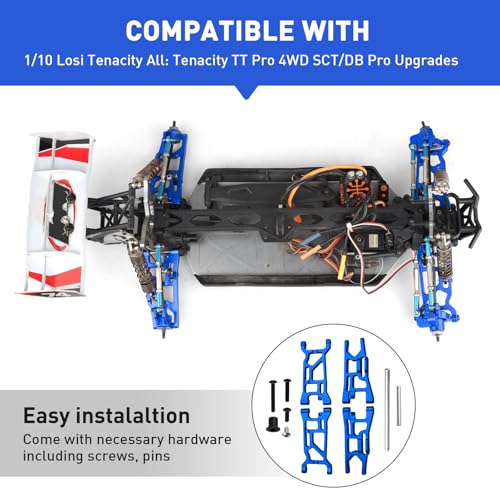 Aluminum Suspension A-Arms Set Front Arms & Rear Arms for 1/10 Losi Tenacity TT Pro 4WD SCT/DB Pro Upgrades, Replace LOS234016 LOS234017 (Blue)
