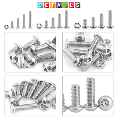 Glarks 510Pcs M3 M4 M5 304 Stainless Steel Allen Hex Drive Button Head Socket Cap Bolts Screws Assortment Kit - size: Hex Button Head Cap Screws Set