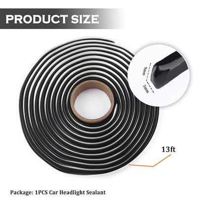 13FT Car Headlight Sealant Butyl Tape,Butyl Rubber Sealant Blocks Dust Water Noise,Universal Butyl Sealant Tape Car Accessories for Car Headlights Taillights Windshield Doors (13Ft x 9mm x 3mm)