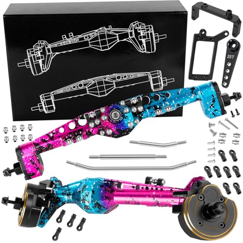 Front Rear Portal Axles Upgrades Part for 1/10 Capra 1.9 UTB 4X4,DIY SCX10 SCX10 II,RC Aluminum Alloy Front Rear Axle RC Crawler Car,1/10 Capra 1.9 UTB & SCX10,Colorful(Pink Blue Tone) - color: Colorful(pink Blue Tone) - (Portal Axles)