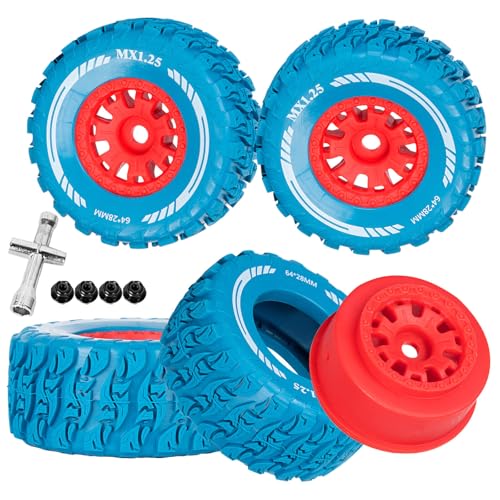 RC MX1.25 RC Truck Wheel Tires for Traxx as/Mojave GROM 223S 4x4 RTR,14301 14302 14303,Tamiya Kyosho HPI 1/14-1/18 Scale On/Off Road,RC Monster Truck Car Wheels,Red-Navy Blue - color: Red-navy Blue(rc Wheels Tires)