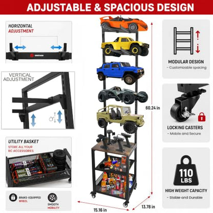RC Car Stand, Adjustable RC Car Storage Rack, Heavy Duty Shelf for Remote Control Cars & Aceesories, Multi-Layer Workstation Rack