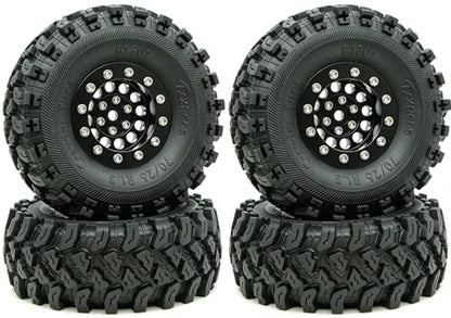 Brass 1.3 Beadlock Wheel Tires Set Sticky Soft Tires 70 * 26mm for Axial SCX24 AX24 TRX4M FCX24 Upgrade 1/24 1/18 RC Crawler Car (Black) YK - color: Black