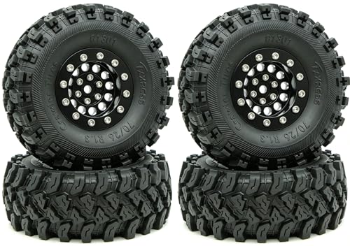 Brass 1.3 Beadlock Wheel Tires Set Sticky Soft Tires 70 * 26mm for Axial SCX24 AX24 TRX4M FCX24 Upgrade 1/24 1/18 RC Crawler Car (Black) YK - color: Black
